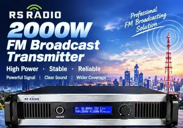 RS RADIO 2kW FM Broadcast Power Unit 87-108MHz, Rack-Mount Radio Transmission Equipment with LCD Frequency Tuning and RF Output