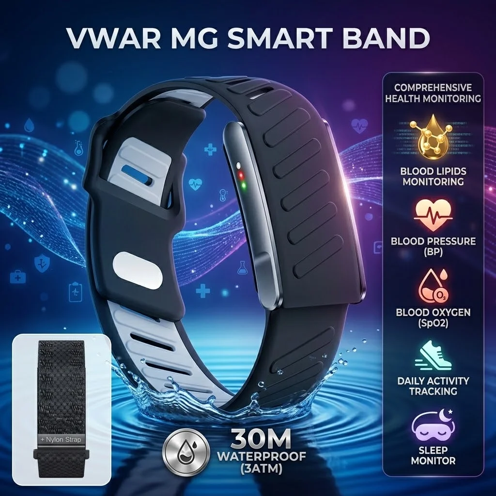 Vwar MG Smart Band 3ATM Waterproof Blood Oxygen‌ Blood Pressure Blood Lipids Health Monitor Fitness Tracker Smart Sports Band