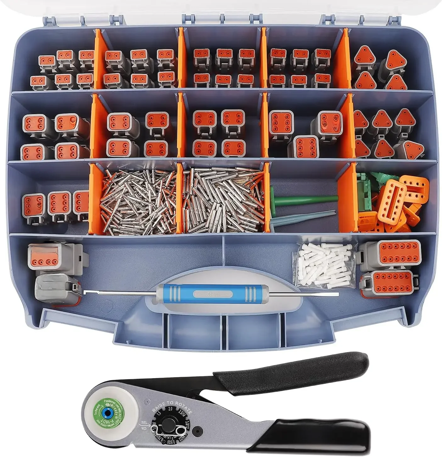 JRready ST6359 Deutsch-Steckverbinder-Set, 2 3 4 6 8 12-polige DT-Steckverbinder, Größe 16, feste Kontakte 16–20 AWG, gerätes Crimpwerkzeug