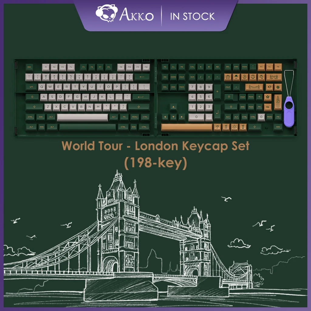 

Akko World Tour London Keycap Set 198-Key ASA Profile PBT Double-Shot Full Keycaps for Mechanical Keyboards with Collection Box