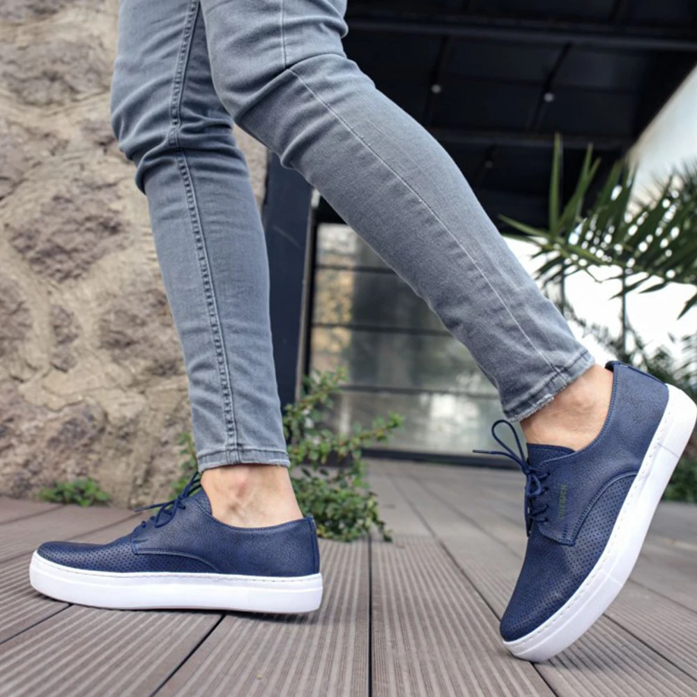 FOH Store Sneakers for Men Women NAVY BLUE Artificial Leather 2023 Spring Autumn Casual Lace Up Fashion Shoes High Base Sport Comfortable Light Vulcanized Daily Original Odorless Orthopedic Suits Office Wedding 061