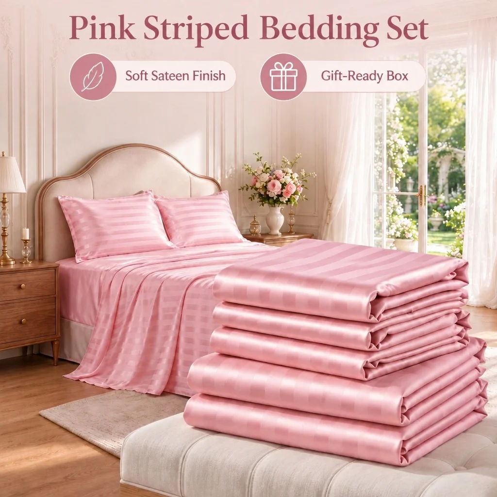 Jacquard Striped 4-Piece Textile Kit, Fine Woven Raised , Sleek Radiant Surface, Room Upgrade Accent, Romantic & Classic Home Styling, Twin Full Queen King Sizes