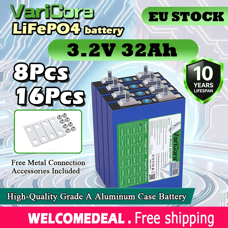 VariCore 3,2V 32Ah LiFePO4 Batteriezelle Aluminiumgehäuse Lithium-Eisenphosphat Prismatische Zelle für Energiespeicher Solar RV Batteriepack-Montage