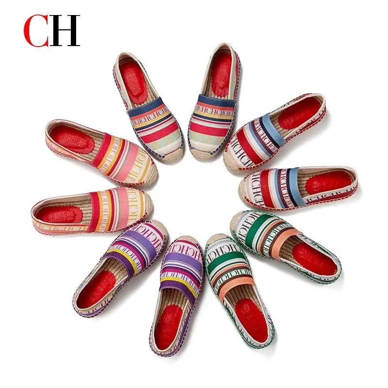 

CH Design Нишевая модная стильная рыбацкая обувь Женские универсальные лоферы без шнуровки без завязок Женские туфли на плоской подошве в полоску с буквенным принтом
