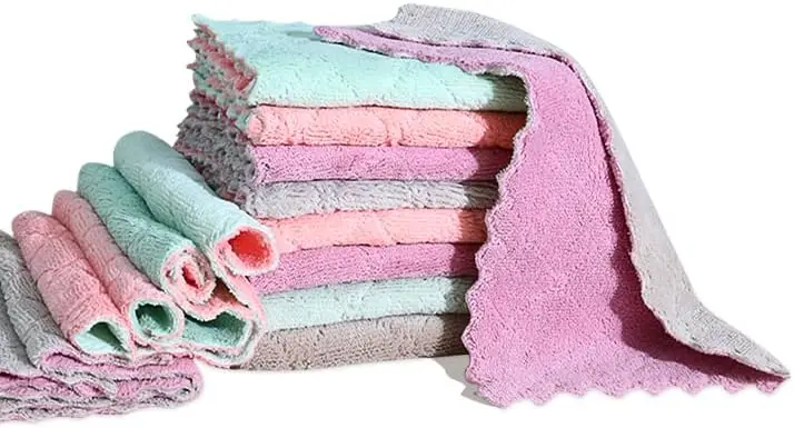 

12 Pack Cleaning Cloth Kitchen Cloth, Dish Towels Super Absorbent Coral Velvet Dishtowels, Microfiber Premium Soft Tea Towels, Q