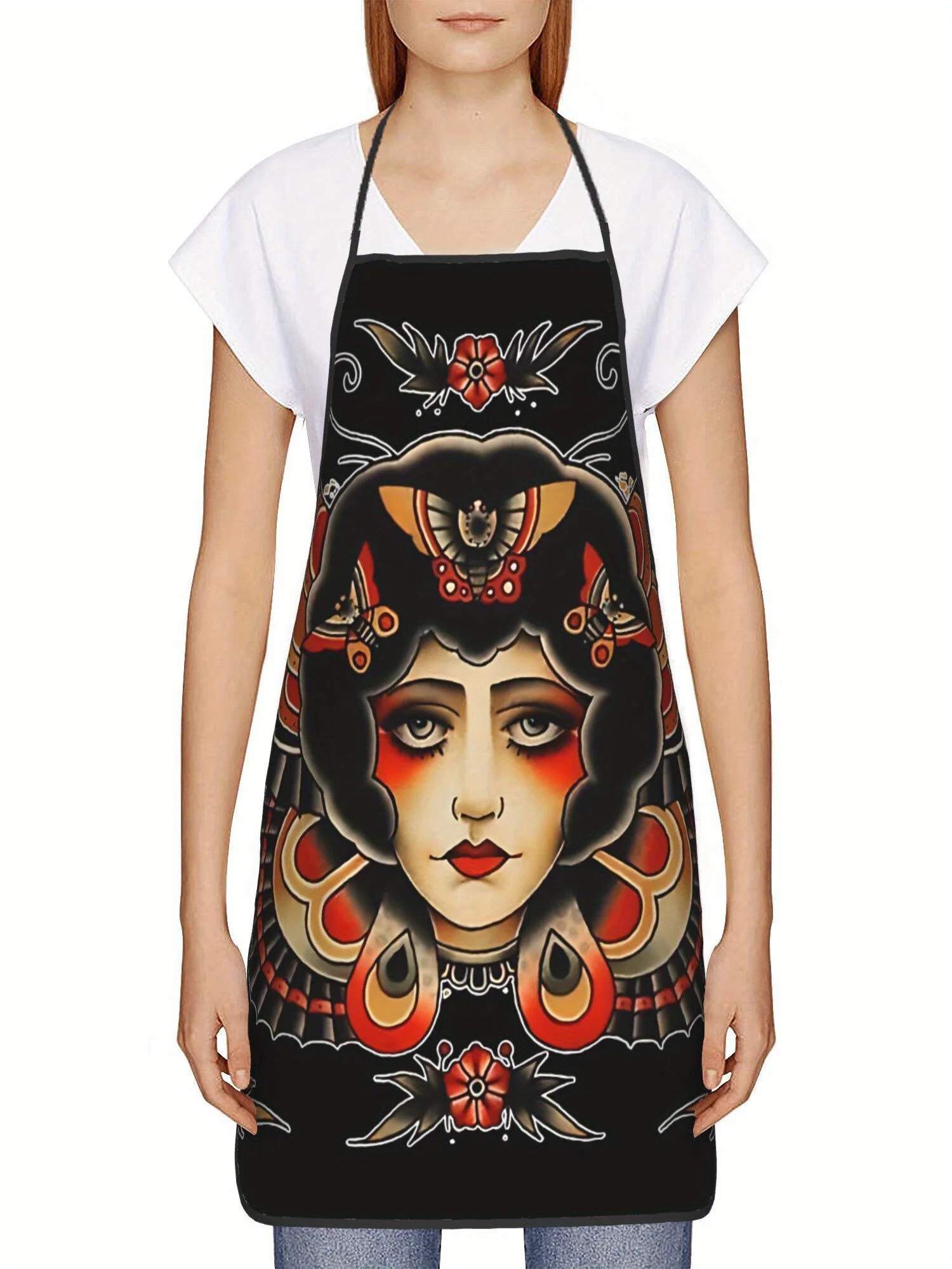 1 Piece Traditional Butterfly Gypsy Tattoo Vintage Design Apron, Unisex, Suitable for Crafts, Baking, Painting, Cleaning, Cooking, Chef, Waiter, Cafe, Barbecue Restaurant Apron, 21.7× 28.7inch , Perfect Holiday Gift for Family and Friends