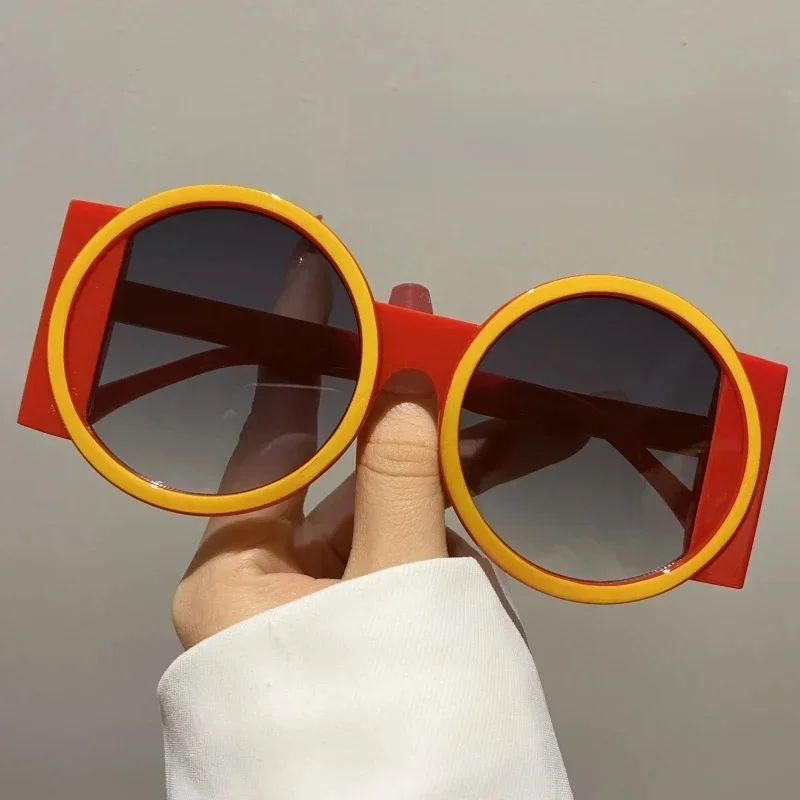 2024 Nowe okrągłe okulary przeciwsłoneczne z dużą ramką Spersonalizowane okulary przeciwsłoneczne z nieregularnym kontrastem kolorów dla kobiet Okulary przeciwsłoneczne UV400 z filtrem przeciwsłonecznym — zdjęcie 2