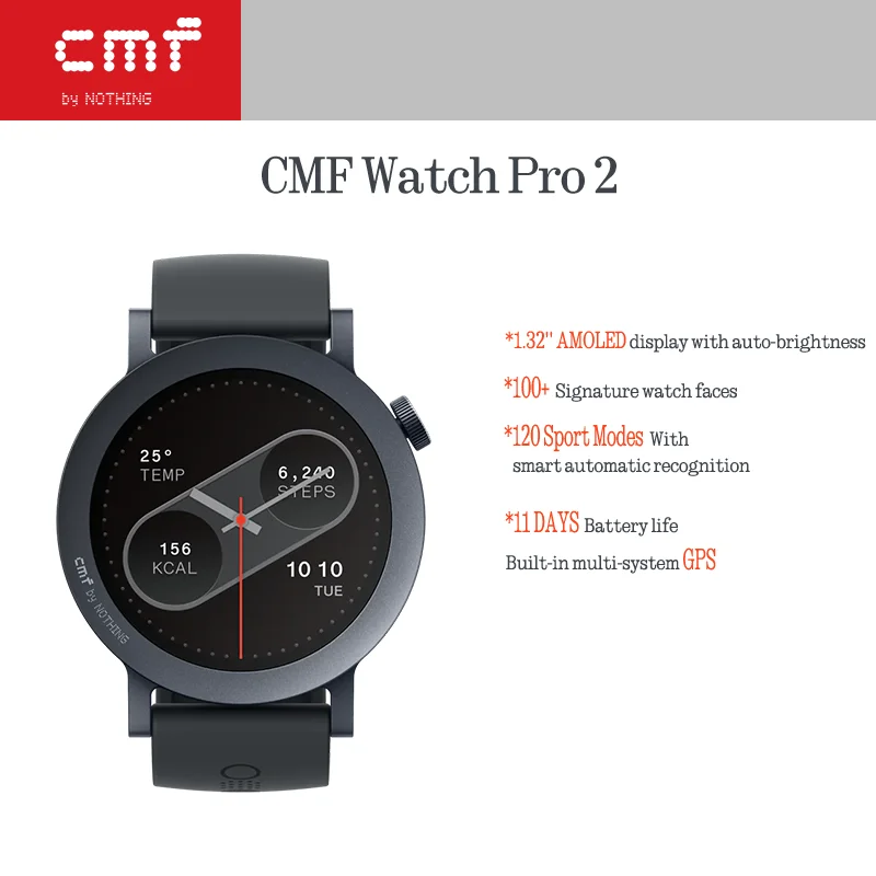 CMF by Nothing Watch Pro 2 Smartwatch with 1.32’’ AMOLED display, 11 days battery life, Bluetooth calls with AI noise reductio