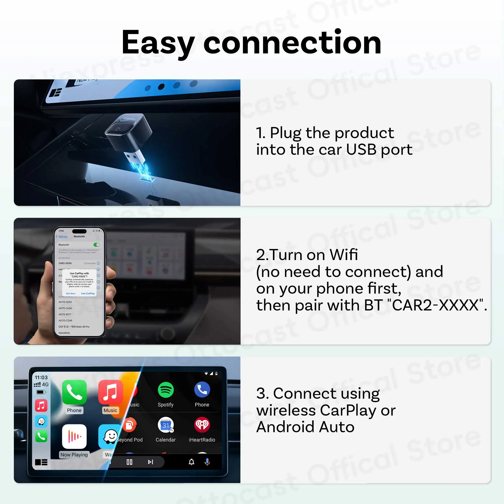 Ottocast 2026 Mini Core Kabelloser CarPlay Android Auto Adapter 2-in-1 3.0 Cube Dongle Auto-Zubehör für Kia Benz VW Toyota MG – Detail 7
