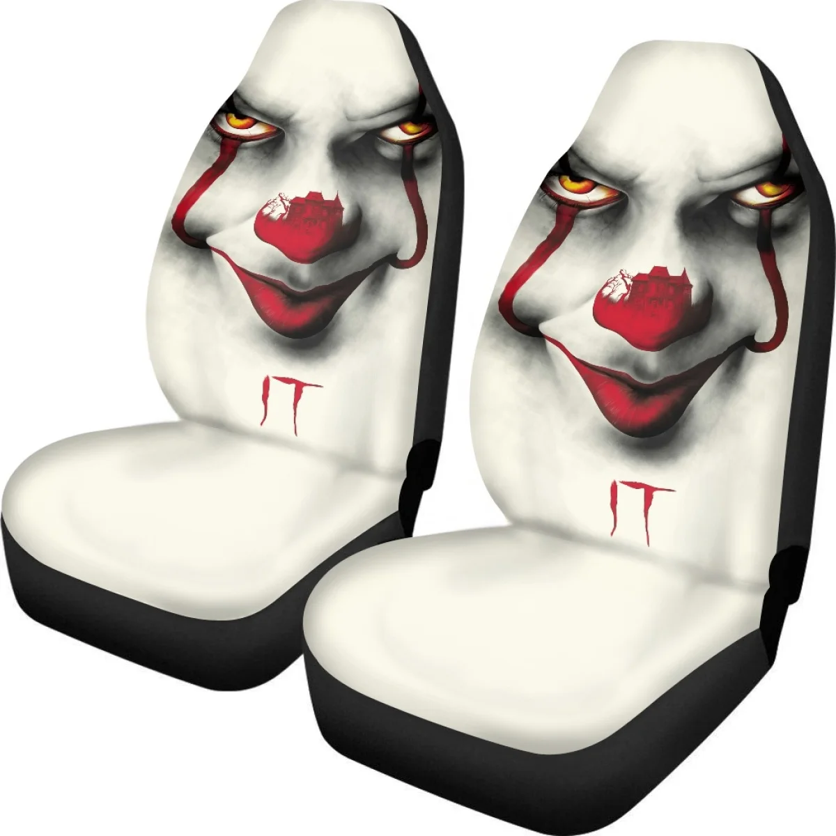 Horror Movie The Clown Pennywise 2Pcs Anti-Slip Front Seat Cover Vehicle Seat Covers Waterproof Car Protector Fit Most Cars Hot