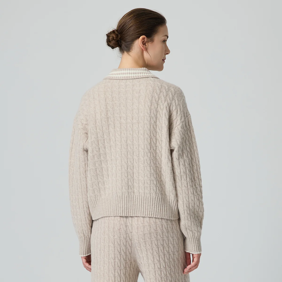 BD4521336 In Stock Women's Wool Cable Pullover Sweater Turn Down Collar Half Placket Rib Hem Soft Autumn Winter Top Wear