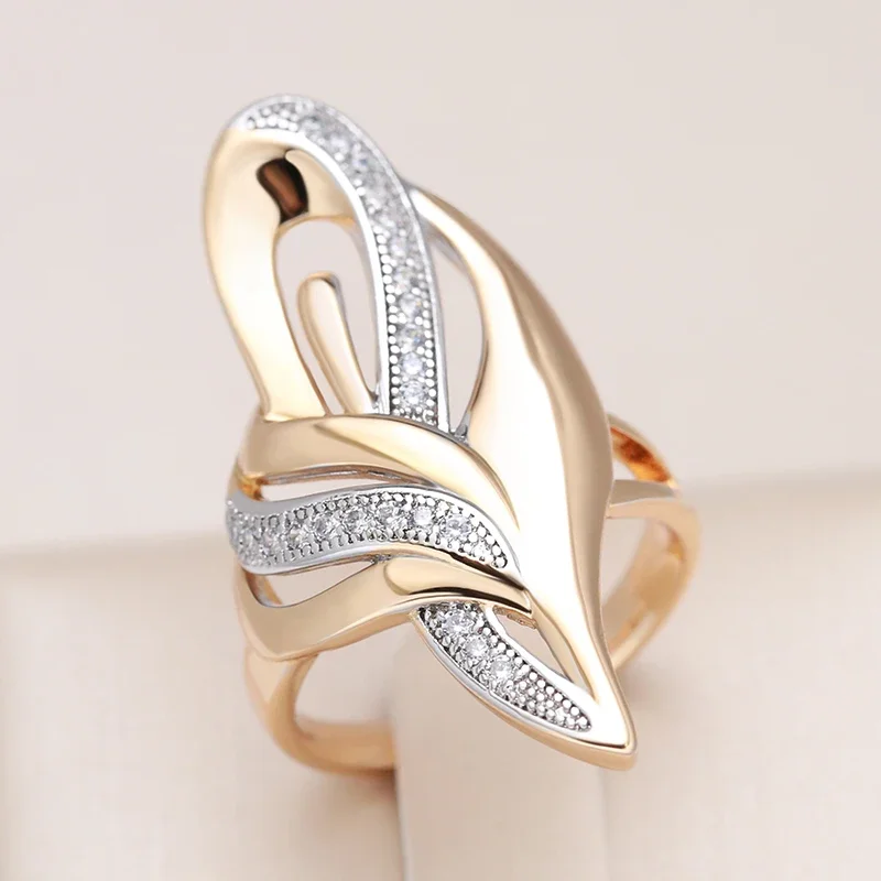 Kinel Luxus 585 Rose Gold Farbe Big Ringe für Frauen Micro-wachs Inlay Natürliche Zirkon Ringe