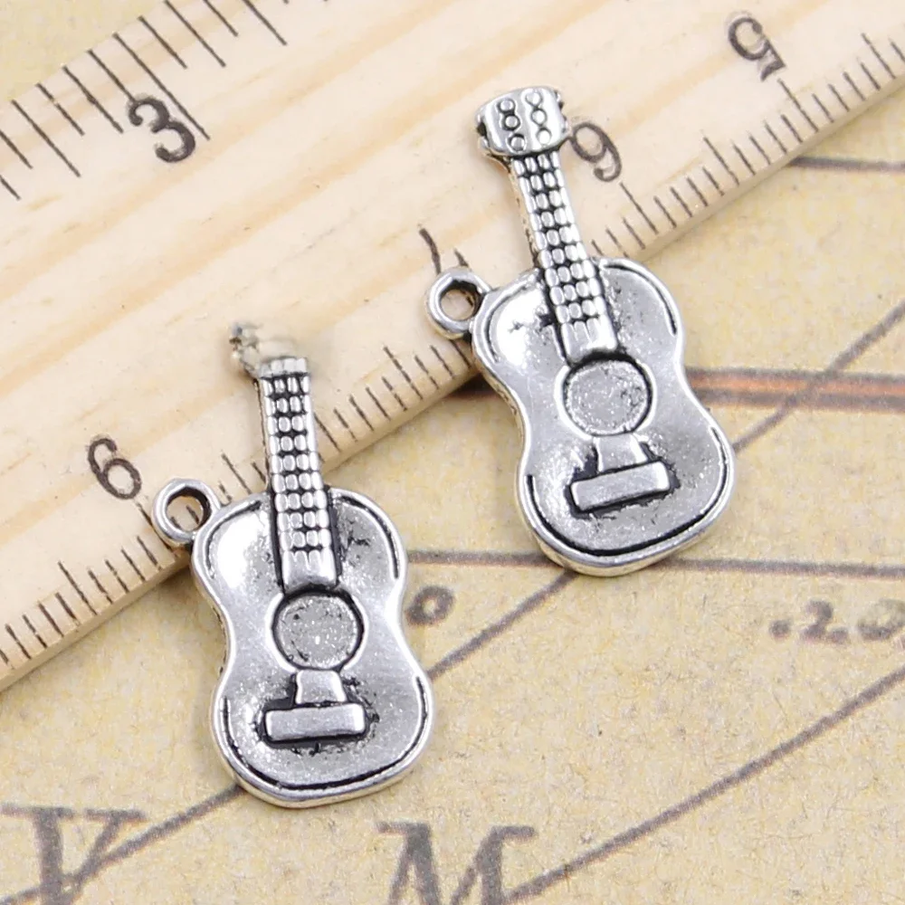 10 sztuk Charms muzyka gitara 25x12mm tybetański srebrny kolor wisiorki antyczna biżuteria Making DIY Handmade Craft — zdjęcie 2