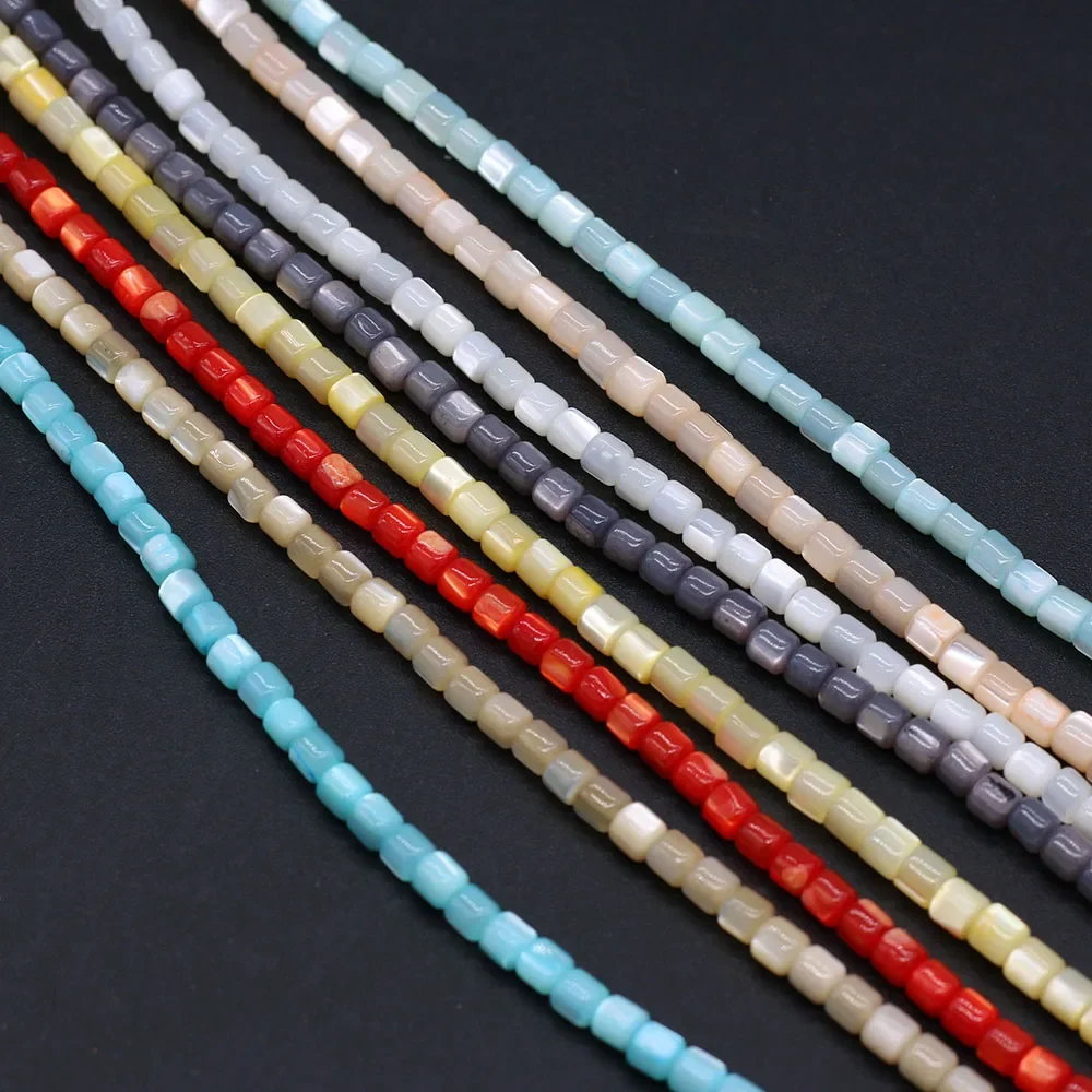 3.5mm cylindryczne naturalne koraliki z muszli słodkowodnych urok masa perłowa luźne koraliki dla naszyjnik DIY bransoletka tworzenia biżuterii 14'' — zdjęcie 2