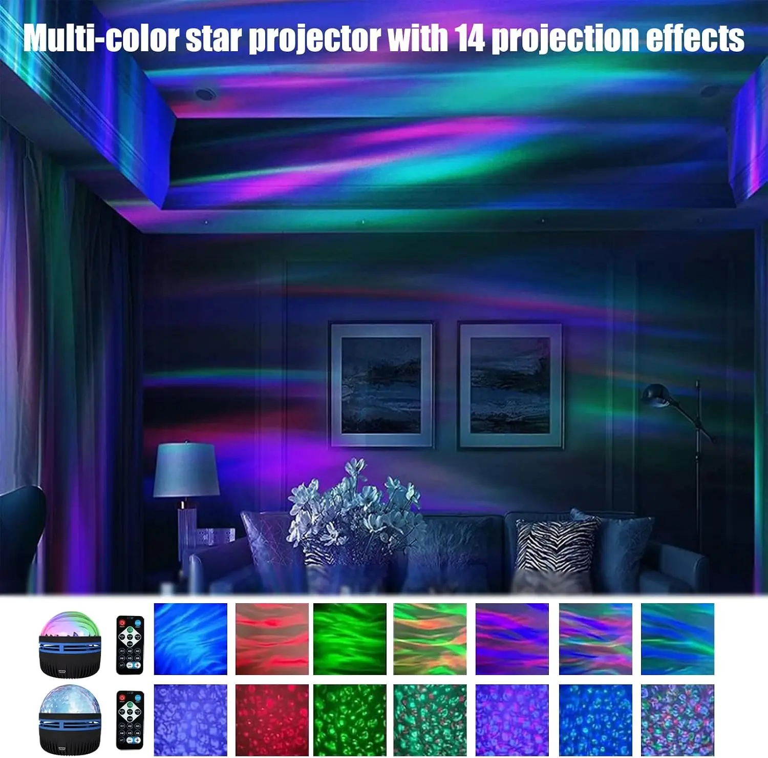 2 in 1 Northern Lights and Ocean Wave Projector with 16 Effects of Galaxy Light for Game Rooms, Parties, Light Projector for Bedroom, Compatible with Lava Lamps and Night Light Decorative Effects