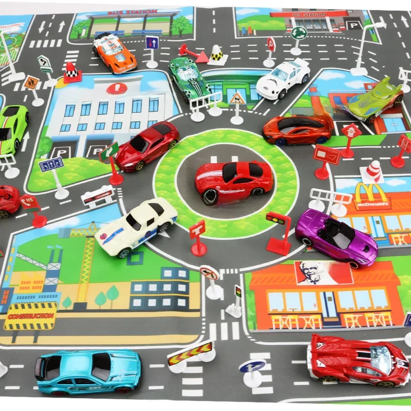 Carte routière de la ville pour enfants, Parking de voitures de ville, panneaux de signalisation, 83x58CM, tapis de jeu d'escalade, jouet