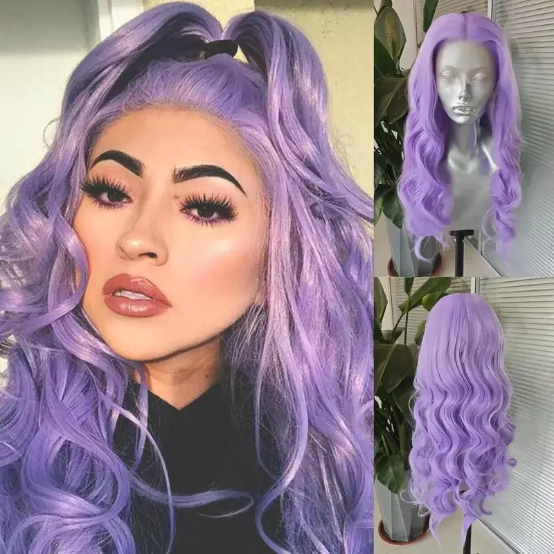 

Purple Long Wavy Lace Wig - Synthetic Heat Resistant Hair for Women, Adjustable Hairband and Hair Comb, Perfect for Cosplay