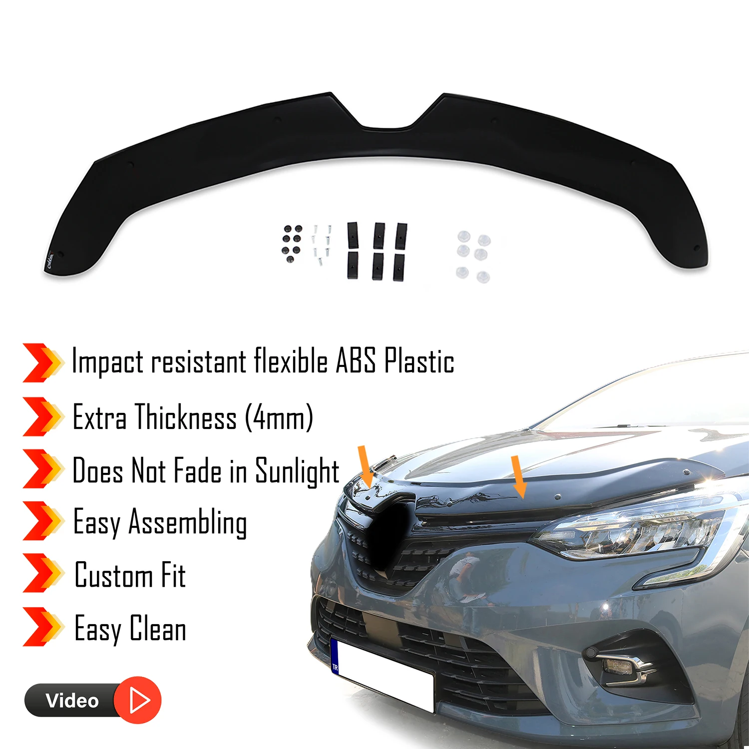 Hood Deflector Guard for Renault Clio 5 (2020+) - (HB) Bug Shield Bonnet Protector / 4 mm thickness and ultra-durable material