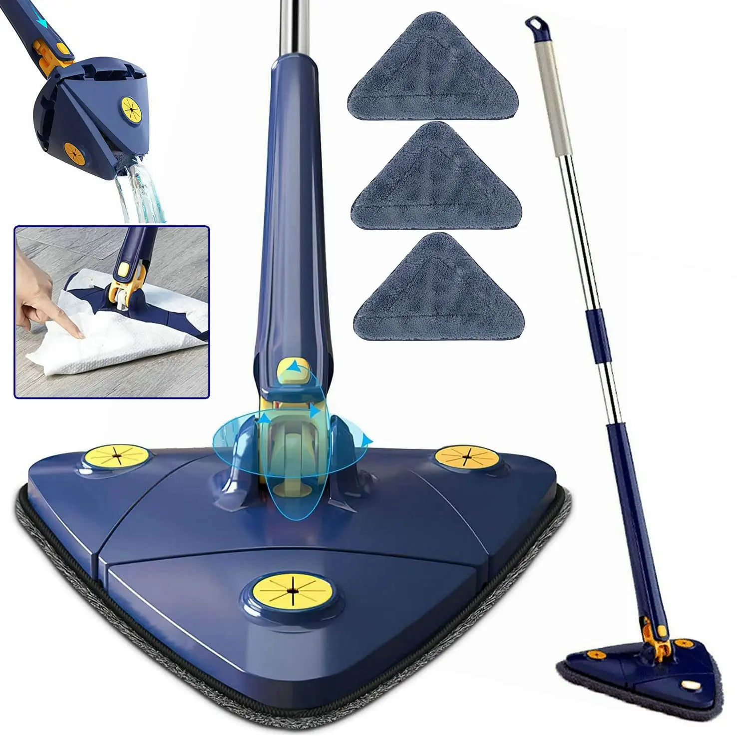 360° Rotatable Adjustable Cleaning Mop Extendable Triangle Mop with Long Handle Multifunctional Microfiber Wet and Dry Mop