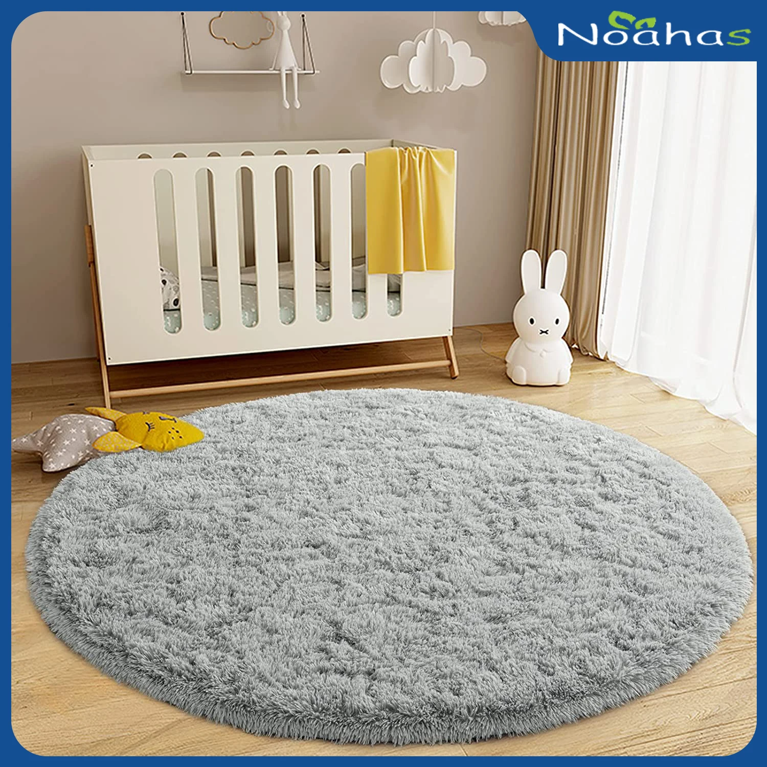 NOAHAS Round Fluffy Area Rug for Bedroom living room Shaggy Rug for Boys Girls Fuzzy Cute Princess Castle Nursery Room Rug