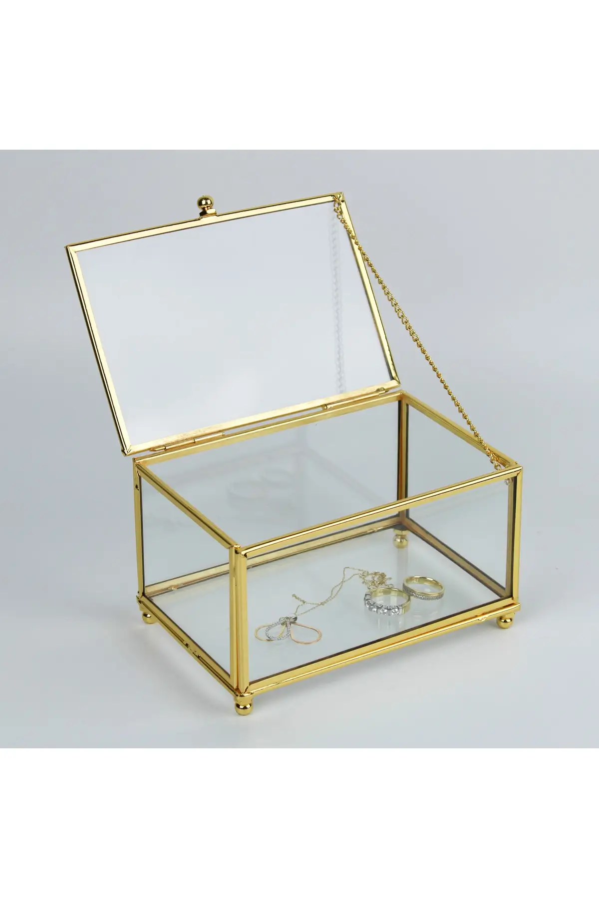

Decorative, Glass Gold Metal Framed Engagement Chocolate, Candy, Rose Jewelry Box with Lid 10x15 Glass Small Lid Metal Framed