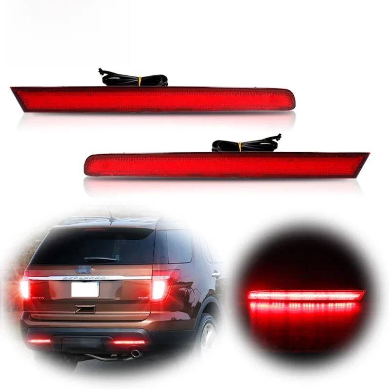 Gtinthebox 2x Super Bright European Style LH RH Red LED Odbłyśniki zderzaków Tylne światła przeciwmgielne hamulca tylnego do Ford Explorer 2011-2015 — zdjęcie 2