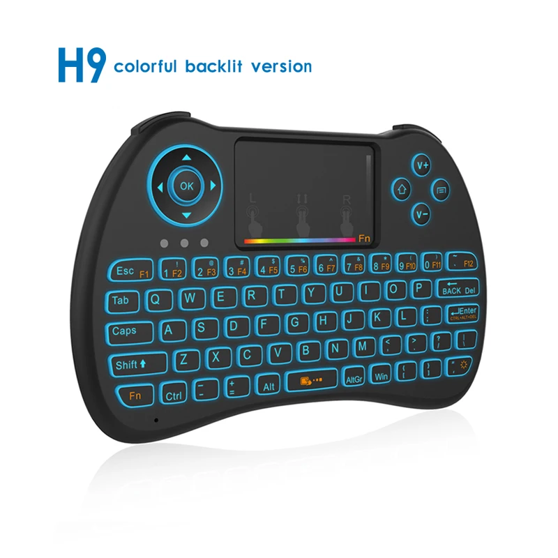 ロシアのキーボード7色,2.4GHz,バックライト付き,タッチパッド付き,ポケット付き,Android TV用,ミニPC,ポータブル