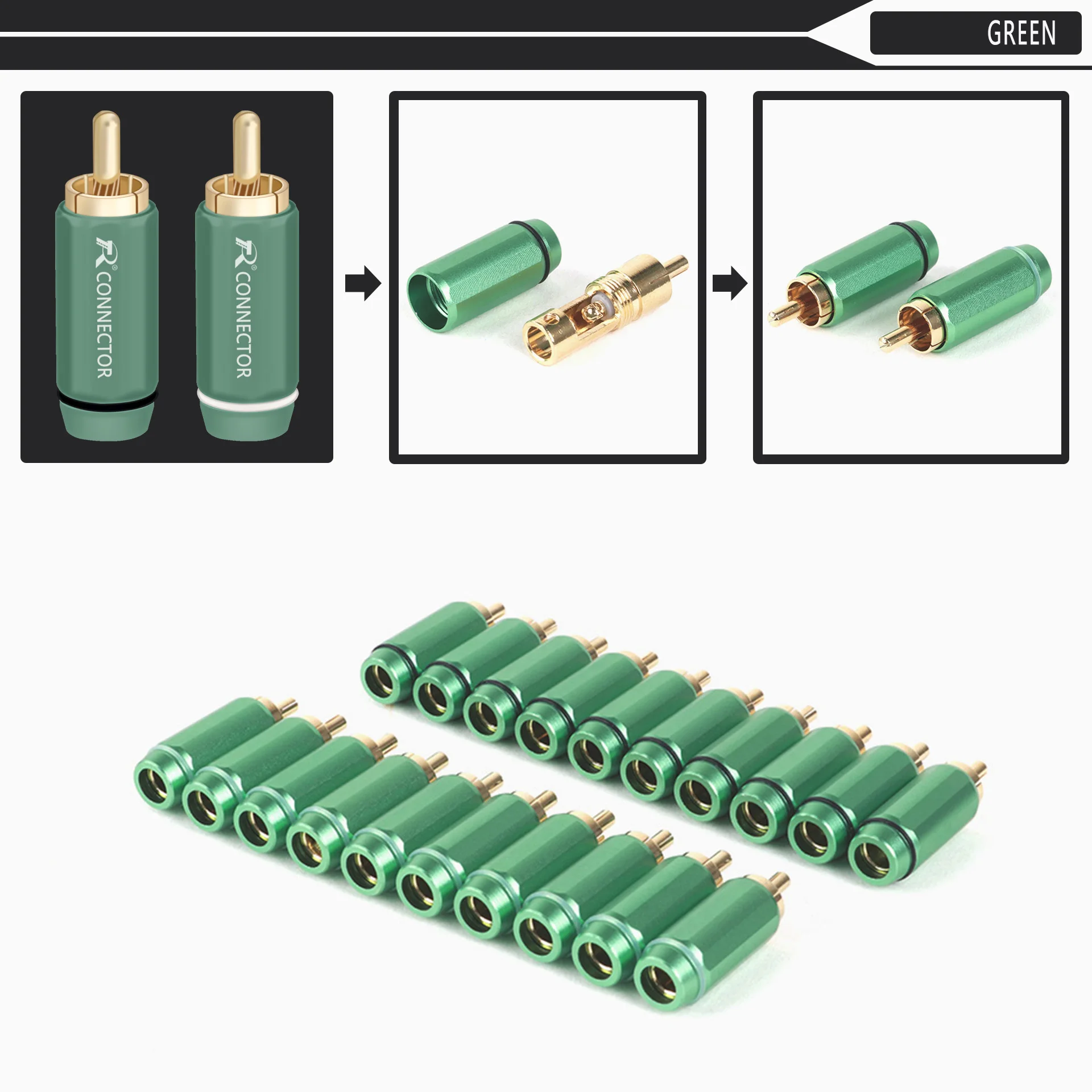 8pcs/4pairs Gold Plated Plug RCA Male Connector, Support Cable Up to 6mm,RCA Audio Video HIFI Terminal Phono Connector