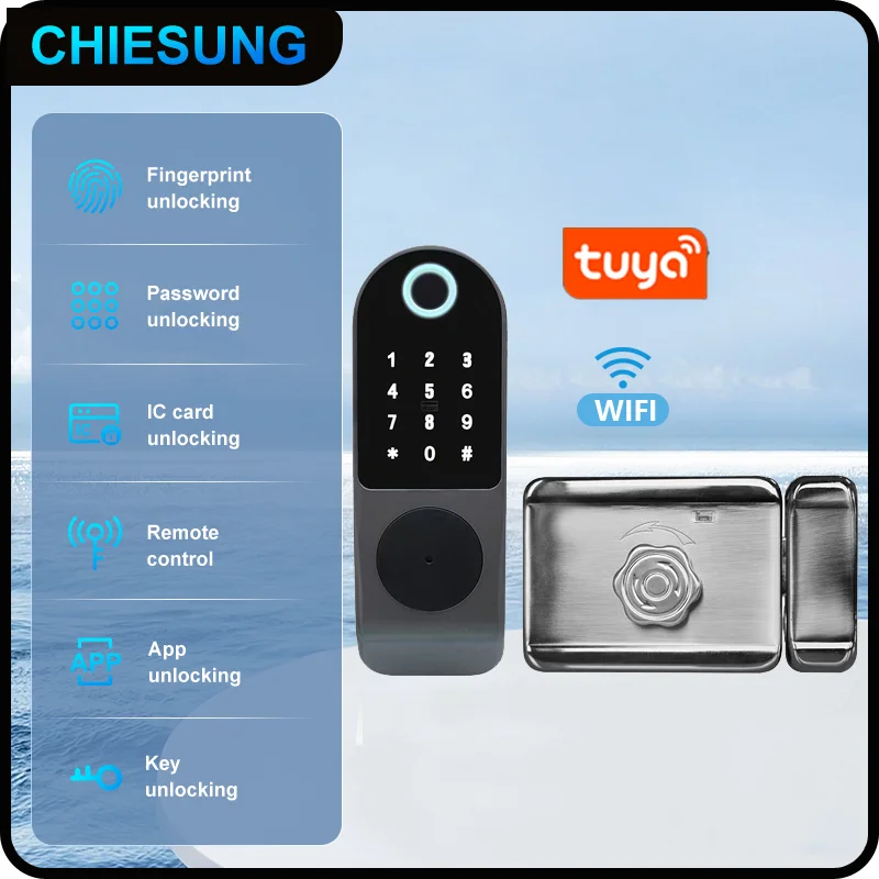 Fingerprint Waterproof TUYA LOCK  App Outdoor Garden Lock Remote Control Code Keyless Smart Door Lock Electric Rim Lock