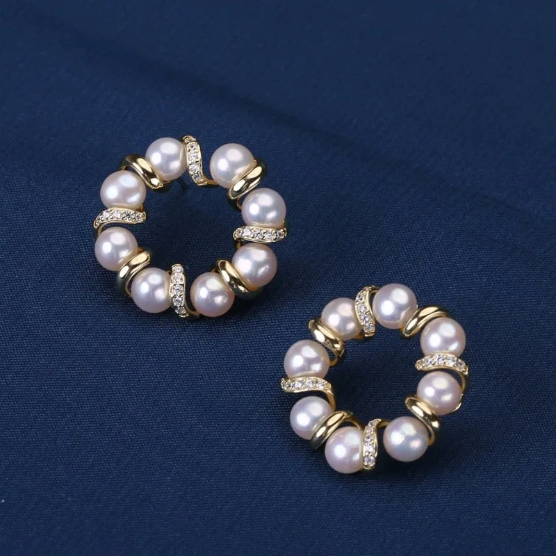 MADALENA SARARA S925 Sterling Silver Wreath Shape Women Earrings With Freshwater Pearl