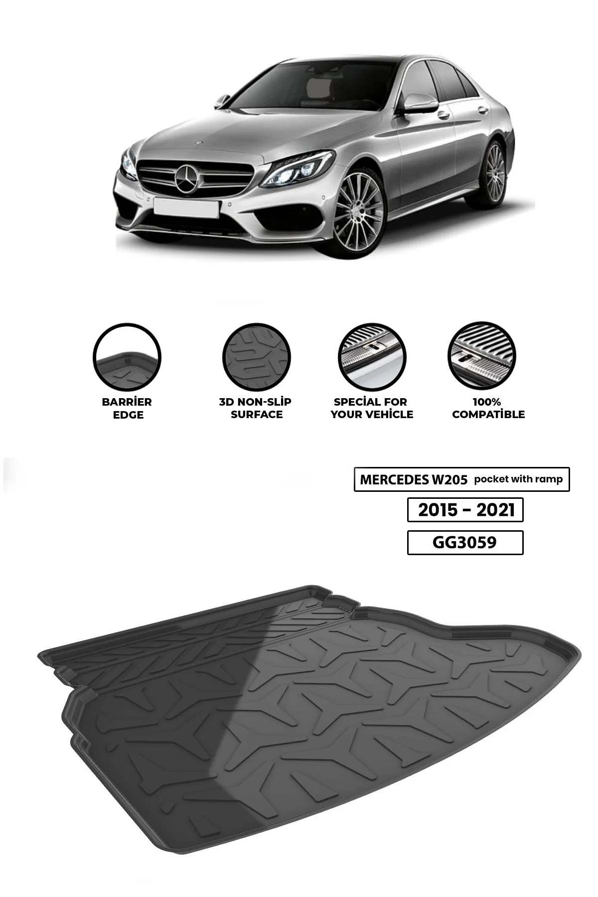 

For -MERCEDES-W205-Pocket With Ramp 2015-2021 luggage compartment Diffuser Extension Rear Bumper Attachment Luggage compartment