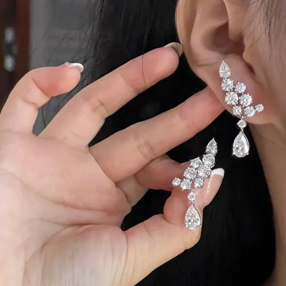 6.1cttw Luxe Volledige Moissanite Oorbellen voor Vrouwen 925 Sterling Zilver D Kleur Fonkelende Peer Cut Diamond Wedding Jewely GRA