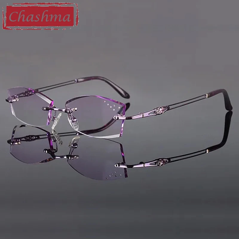 

Chashma Jewery Glasses Women Titanium Gafas Fashion Diamonds Rimless Eyeglasses Frames Recipe Myopia Presbyopia Spectacle