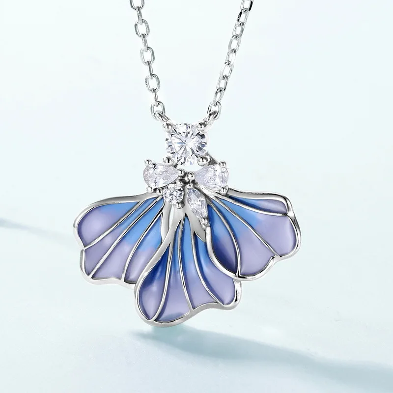 ArLea S925 Sterling Silver Iris Flower Necklace for Women Handmade Enamel Flower Necklace Anniversary Jewelry Birthday Gifts