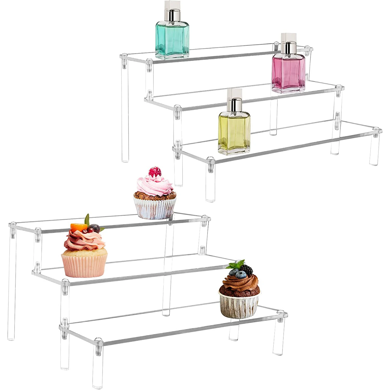 Ladder Acrylic Display Stand for Funko Figures,Cosmetics,Cupcake Perfume,Doll;Display Riser Rack Shelf for Decoration Organizer