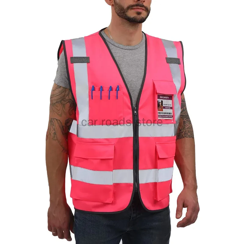 Reflective Safety Vest High Visibility green Custom Logo XXXL Working Vest Motorcycle Jacket Fluorescent Signal For Men Woman