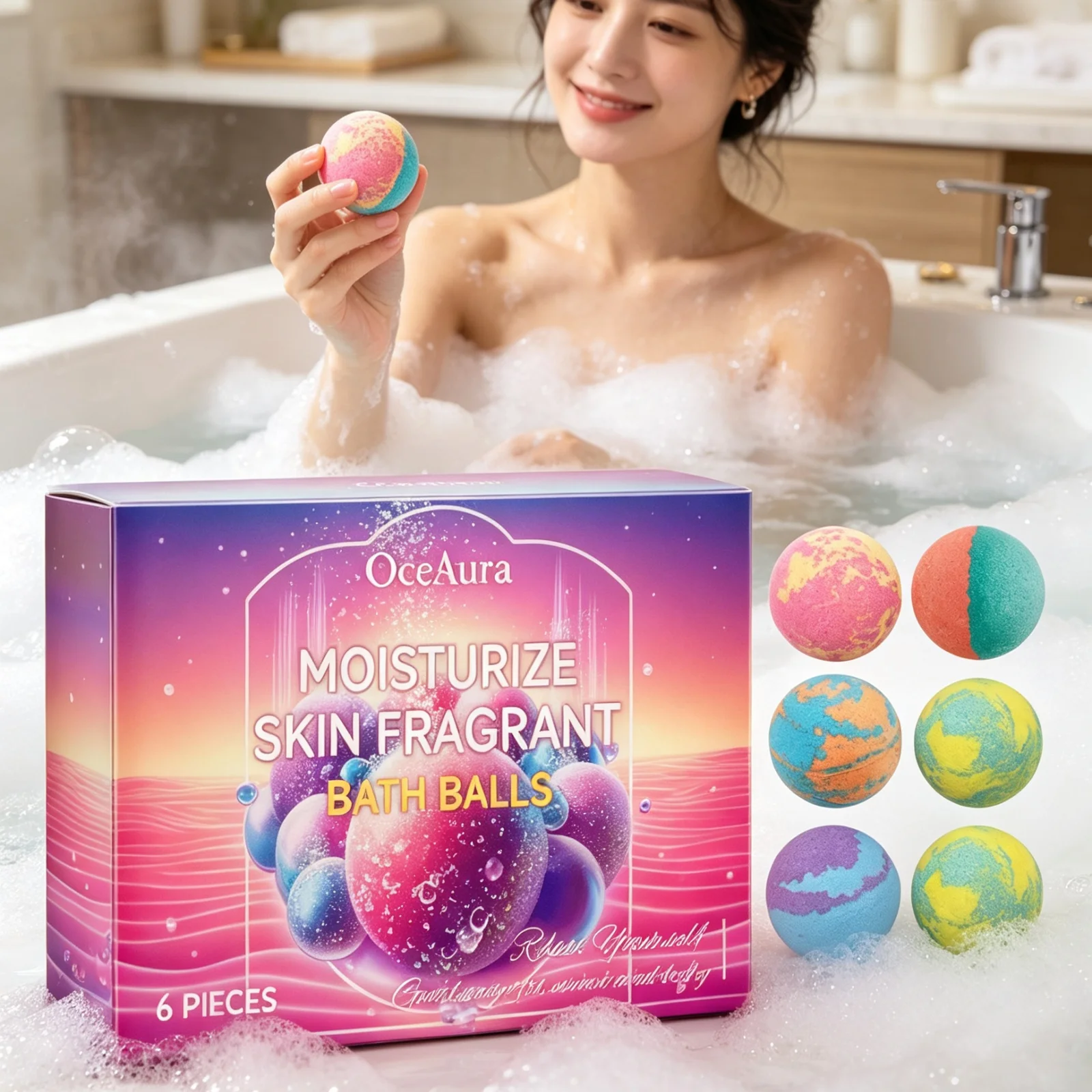 OceAura Relaxing Bath Balls Moisturizing Skin Boost Luster Gentle Cleansing Skin Long Lasting Floral Scent Bubble Spa Bath Balls