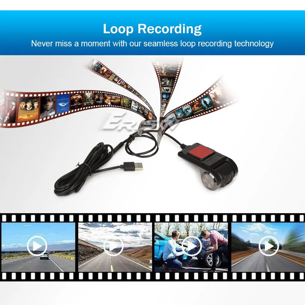 Erisin ES670K كاميرا سيارة HD 1080P داشكام مسجل DVR داش كام سيارة USB DVR حلقة تسجيل كاميرا السيارات كاميرا السيارة #3