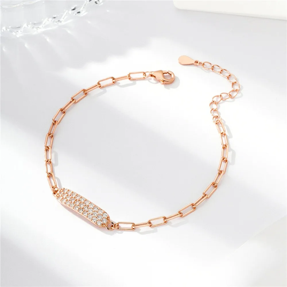 

Luxury Rose Gold Paperclip Chain Bracelet for Women – Dainty Adjustable Link with Crystal Bar Charm, Elegant Fashion Jewelry