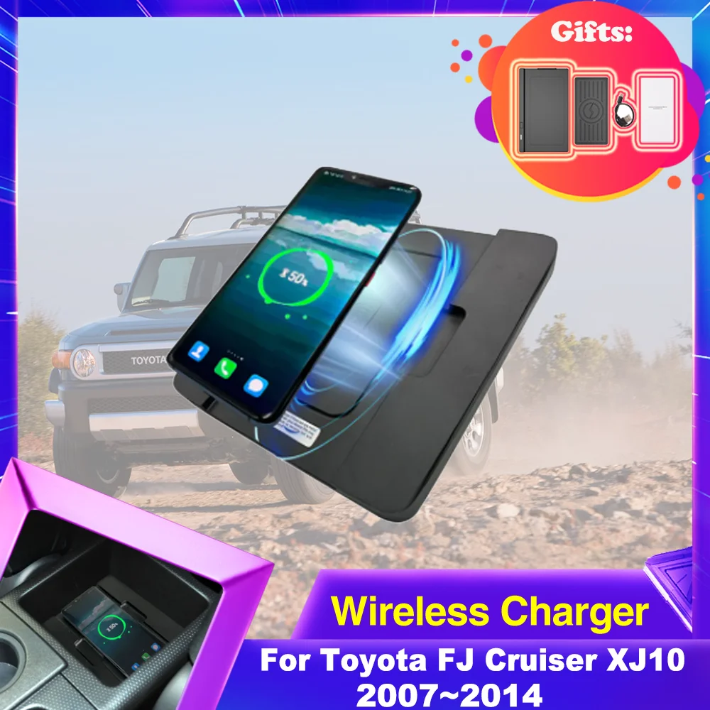 

Car Wireless Charging Pad For Toyota FJ Cruiser XJ10 2007~2014 Mat Phone Armrest Storage Box Fast Charger Tray Panel Accessories