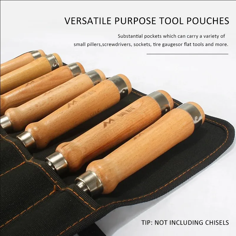 Chisel Carrying Case Canvas Pocket Tool Roll Holder Wrench Pouch 4 Pockets Organizer For Knife Hammers Gouges Carpenter