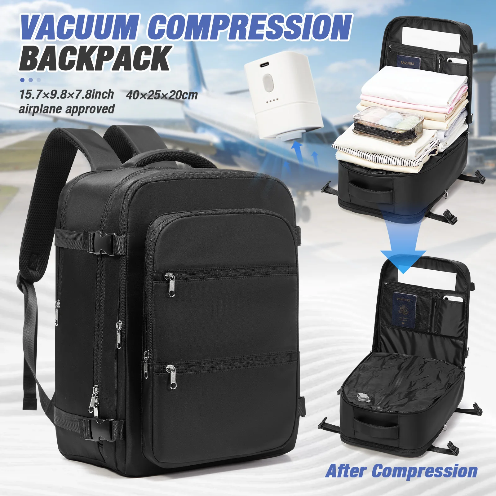 

Рюкзак для женщин и мужчин, вакуумный рюкзак с электрическим насосом, рюкзак Ryanair 40 x20 x30, одобренная Ryanair сумка для ручной клади.