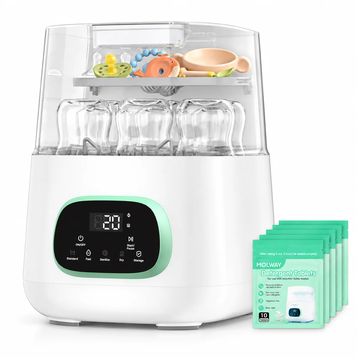 Kmaier 4-in-1 Automatic Baby Bottle Washer, Steam Sterilizer & Dryer, Multi-function Baby Bottle Cleaning Machine with Storage Function, Electric Bottle Cleaner for Breast Pump, Pacifiers & Baby Feeding Supplies, 110V