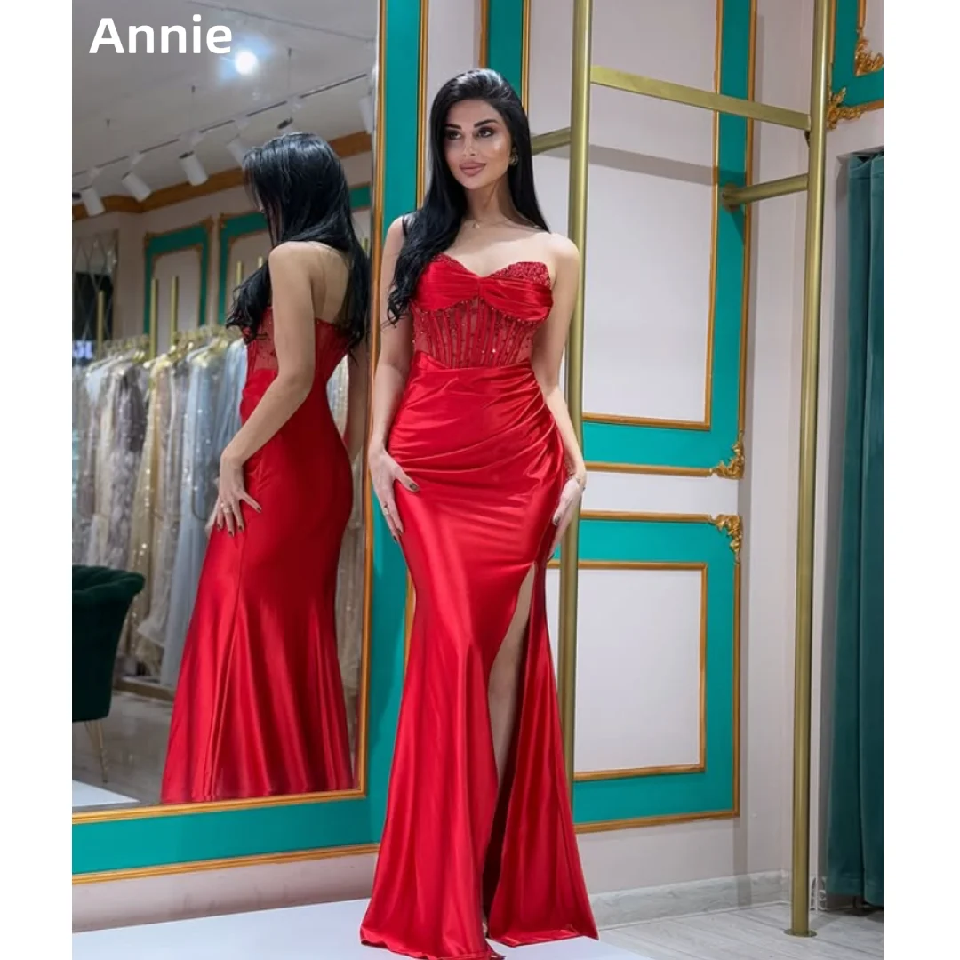 

Annie Fishbone Sequins Пром платья Красные атласные вечерние платья с открытыми плечами Элегантные женские вечерние платья русалки فساتين سهرة