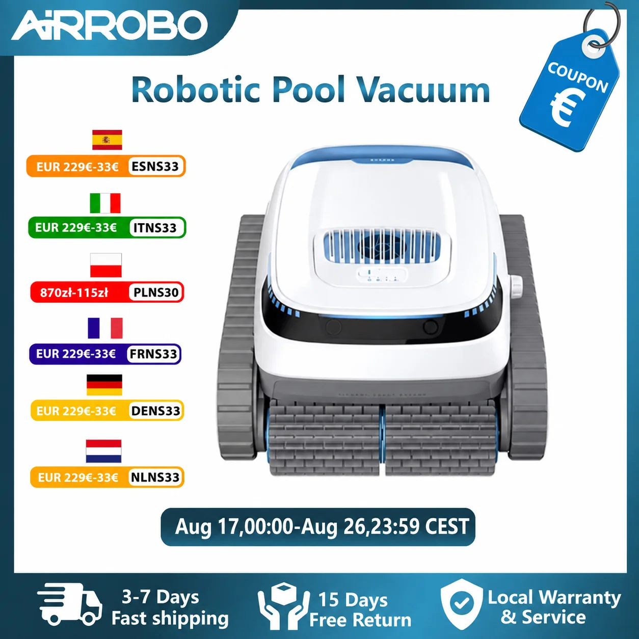 Image of AIRROBO PC10 Roboter-Poolreiniger, Kabellose Automatische Wand- und Bodenreinigung, Routenplanung, Reinigungsmodus-Auswahl