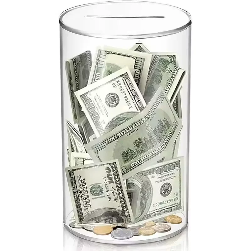 Saving Piggy Bank Adults Kids Transparent Acrylic Money Box Reusable Money Saving Box Coin Bills Money Bank Safe for Money