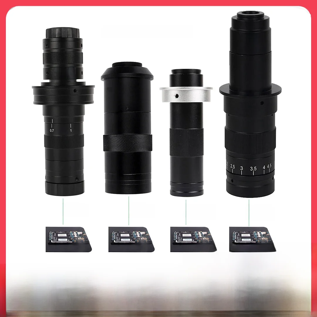 Regulowane powiększenie 130X 150X 180X 42/50mm obiektyw mikroskopu Zoom C mocowanie obiektywu do HDMI VGA USB cyfrowa kamera mikroskopowa — zdjęcie 2