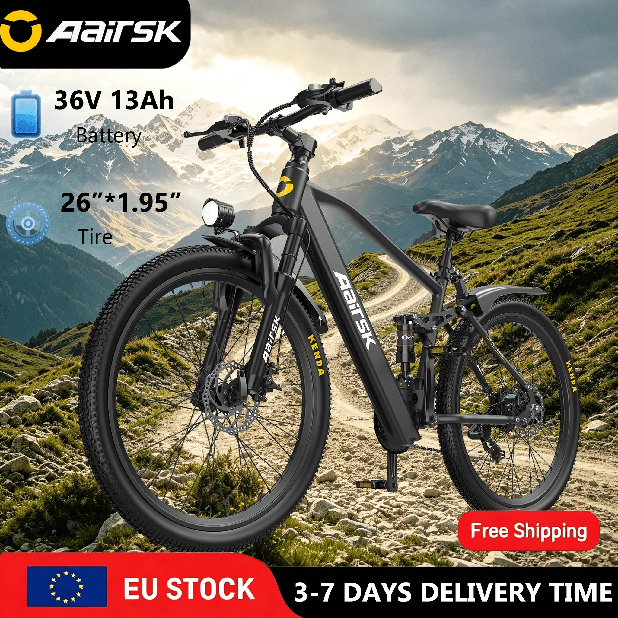 Bicicletta elettrica Aairsk Gt900, ruote da 26 pollici, telaio con pedana alta, motore da 250 W, batteria da 36 V e 13 Ah, 21 velocità.