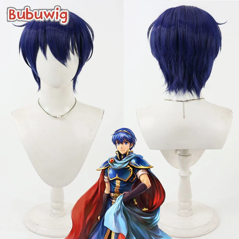

Bubuwig Synthetic Hair Marth Cosplay Wigs Fire Emblem: Mystery of the Emblem Marth 30cm Short Straight Blue Wig Heat Resistant