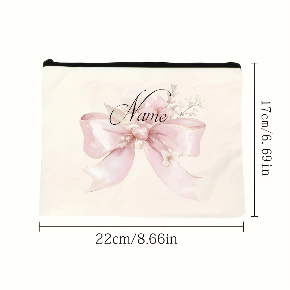 Personalized Pink Bow Girl Inspirational Custom Name Handbag Large Washable Foldable Travel Party Shopping Storage Pouch